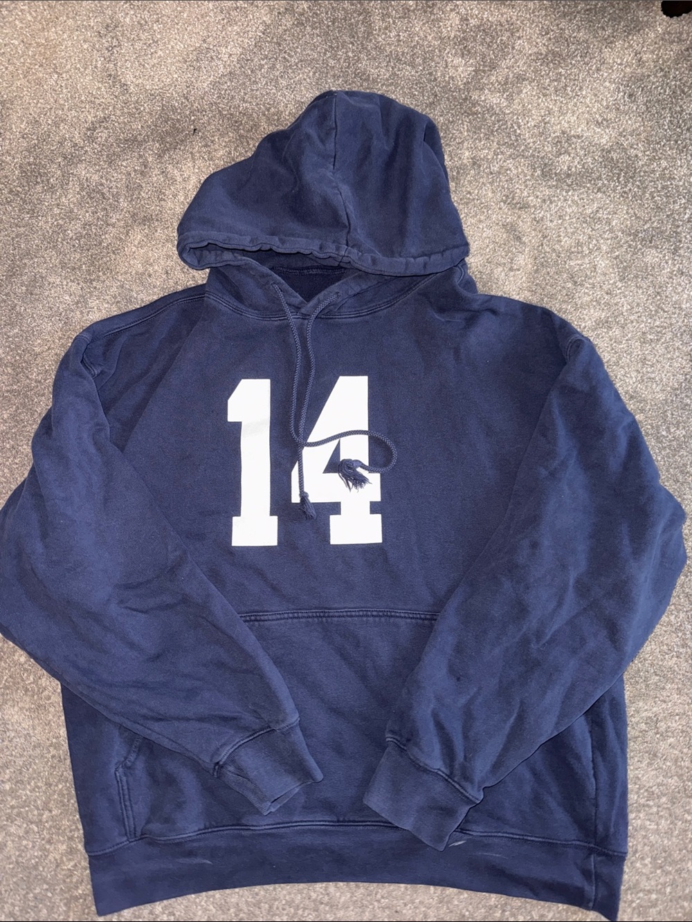 Brandy Melville Navy Hoodie with White "14" Chest Print